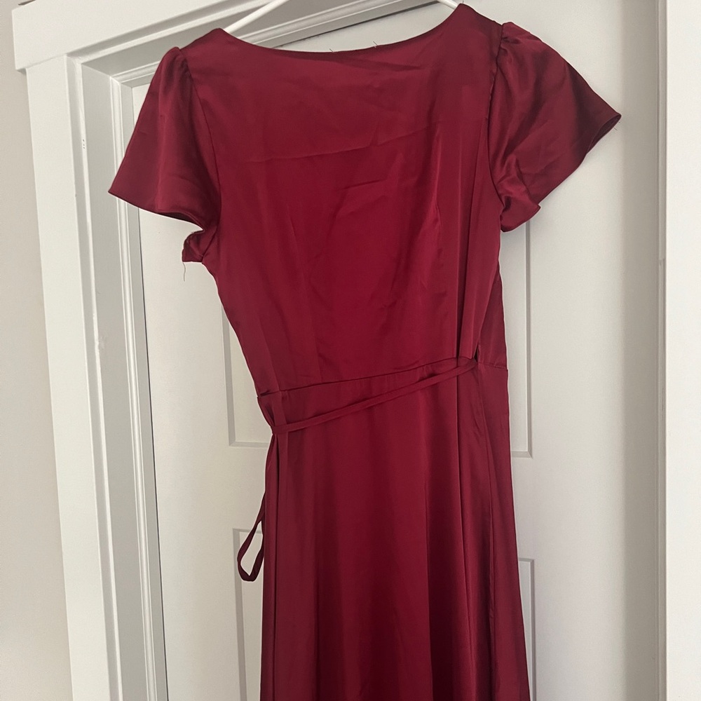 Red Satin Maxi Wrap-front Dress - Picture 6 of 8